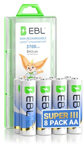 EBL Lithium Batterie AA 3700mAh 1.5V 8 Stück, Nicht Wiederaufladbar AA Batterien mit hoher Kapazität ideal für Blink Outdoor Camera, Digitalkameras, Fernbedienungen und Spielzeug
