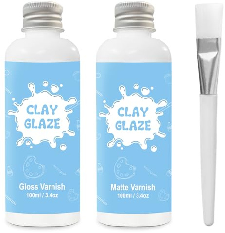 2x100ml Air Dry Clay Glaze, Schützt Tonoberflächen,erzeugt glänzende Glasur | Glanzlack & Mattlack für Ton, clay varnish, Wasser- und staubdicht, schützt Ton vor Kratzern und Abrieb