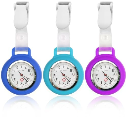HOSPAOP Krankenschwester Uhren mit Clip, 3 Pcs Schwesternuhr Analog Quarzwerk Pflegeruhr Ansteckuhr Taschenuhr Schwester Uhr aus Silikon für Damen Herren Pfleger Ärzte zubehör