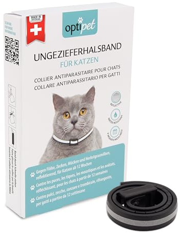 OptiPet x1 Ungezieferhalsband für Katzen | 4 Monate Schutz gegen Flöhe Zecken Mücken Milben - reflektierend, für Katzen ab 12 Wochen | Flohhalsband Katzen/Zeckenhalsband für Zeckenschutz Katze