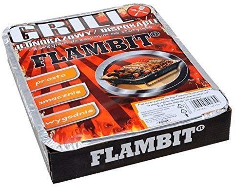 Flambit Einweggrill to go, mit Anzüghilfe, Holzkohle, Aluschale, 3er Pack (3 x Grill)