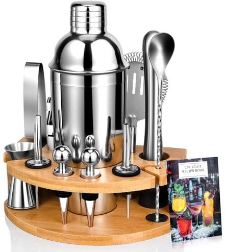 AOKITO Cocktail Shaker Set - 750ML Edelstahl Barkeeper Kit, 12 Teile, Geschenk für Männer, Frauen & Freunde, Stilvolles Bar-Tool Set mit Cocktail Rezeptheft