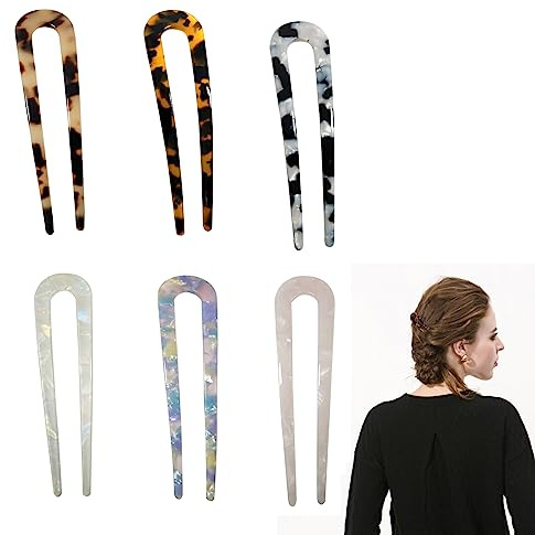 Molyorch 6 Stück Französisch Haarnadel, Chignon Stifte, 2 Zinken Hochsteckfrisur, für Frauenbrötchen, Vintage Haarnadel, Haarstyling-Zubehör (Breit)