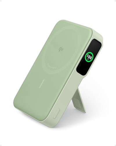 Anker MagGo Powerbank, Qi2-zertifiziert 15W MagSafe-kompatibles Ladegerät, 10.000mAh, Klappbar & Display, Für iPhone 15/14/13/12, Mit USB-C Kabel