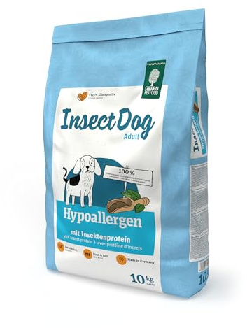 Green Petfood InsectDog Hypoallergen (1 x 10 kg) | Adult | Premium Trockenfutter für ausgewachsene allergische Hunde | mit Insektenprotein | getreidefrei | nachhaltiges Hundefutter | 1er Pack