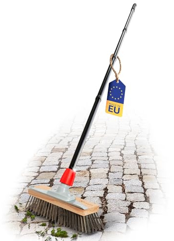 Novaliv Robuster Drahtbesen mit Stiel - Stahlbesen mit 4-TLG Stiel, Effiziente Moosentfernung, Drahtbürste, für Pflastersteine & Garten, Stahldrahtbesen, Mooskratzer, Pizzabesen, Pizzastein Bürste