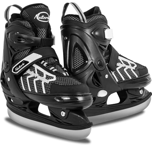 Nattork Verstellbare Kinder-Eislaufschuhe für Jungen und Mädchen Erwachsene, Schlittschuhe mit weicher Polsterung und verstärkter Knöchelunterstützung für Eishockey (Grau, Medium (32-36))