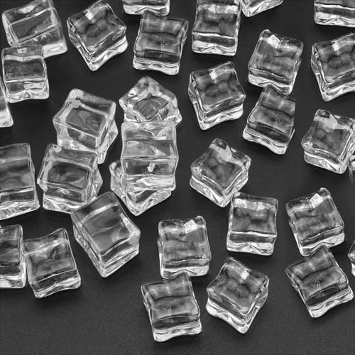 Dekorative Eiswürfel Wiederverwendbar, 50 Stück Transparent Acryl Eiswürfel Dekorative Kristalleisfelsen Plastikeiswürfel für Hochzeiten Vasenfüller Tafelaufsätze Fotorequisiten Küchendekoration Bar