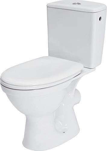 VBChome Keramik Stand-WC Toilette, Weiß, Günstiges Komplett-Set mit Spülkasten und WC-Sitz, SoftClose Absenkautomatik, Für waagerechten Abgang & Wasseranschluss, Klassisches Design