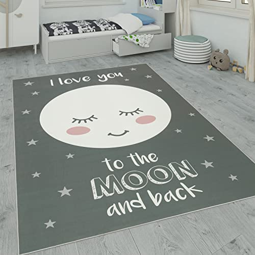 Paco Home Kinderteppich, Kinderzimmer Teppich m. Stern, Mond u. Karo Motiven, Grösse:80x150 cm, Farbe:Grau 2