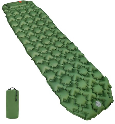 Amazon Basics Camping-Isomatte, leicht, wasserdicht, mit Fußpumpe, 5,6 cm dick, Olivgrün, M