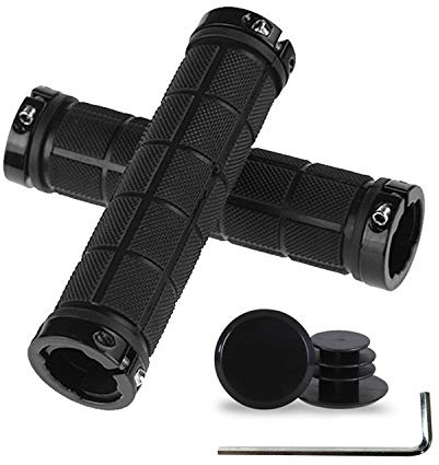 PLATT Fahrrad Lenkergriffe Anti-Rutsch Gummi Griffe Fahrradgriffe für MTB BMX Trekkingrad mit Kunststoff-Endkappen,Schwarz