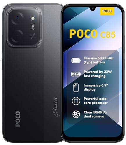 XIAOMI Poco C85, Smartphone 6+128GB, Handy mit Android, 6,9 120Hz Display 7,99mm Design, MediaTek Helio G81-Ultra Octa-Core, 50MP AI-Zweifach-Kamera, 6000mAh, Schwarz