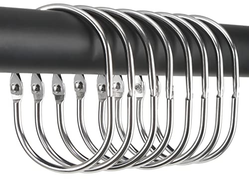 Goowin Duschvorhangringe 12 Stück, Duschvorhang Haken aus Metall, ovaler Ring, mit Schnappverschluss, duschringe für Duschvorhang (Chrom)