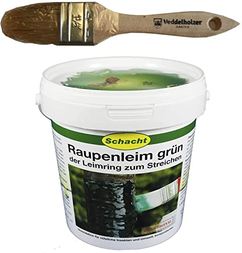 Schacht Raupenleim 1kg Eimer + Veddelholzer Marken-Pinsel 35mm Breit Leimringe für Obstbäume als Baumschutz Baumleimring zum streichen auch Insektenleim genannt (1Kg + Pinsel)