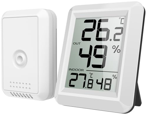 Brifit Thermometer Hygrometer, Thermometer Innen Außen mit Außensensor, Gut Ablesbare LCD-Display, ℃/℉ Schalter, Praktisch Außenthermometer und Raumthermometer für Büro, Wohnzimmer oder sonstwo