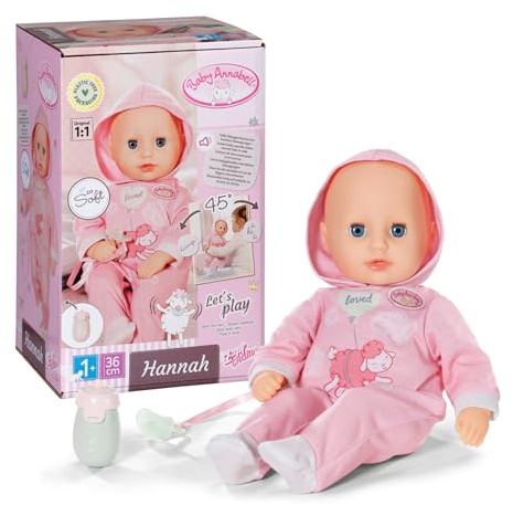 Baby Annabell Hannah Spiel mit Mir 36cm, Babypuppe mit 5 Funktionen, weichem Stoffkörper und Accessoires, 36cm große Puppe, für Kinder ab 1 Jahr, 711002 Zapf Creation
