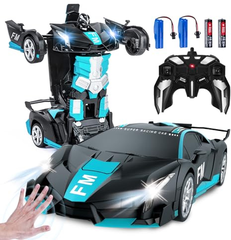 Kazzley Transformator Spielzeug mit Gestensensor für Kinder 3-12, Ferngesteuertes Auto mit Licht und Sound, Transform Roboter Auto mit 2,4 Ghz Fernbedienung Akkus, Jungen Spielzeug Geschenk