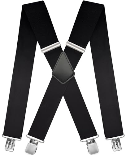 Nistere Hosenträger Herren Breit und Stark, Extra Starke Clips, Breite 5 cm, Einstellbare Elastische Träger in X-Form, Geeignet für Männerund Frauen, Robust und Vielseitig für Beruf, Freizeit,Schwarz