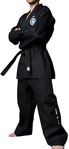 KUXUAN Schwarzer ITF Taekwondo-Anzug für Erwachsene, Bestickter Karate-Anzug Judo-Anzug für Das Judo-Training,Black-190