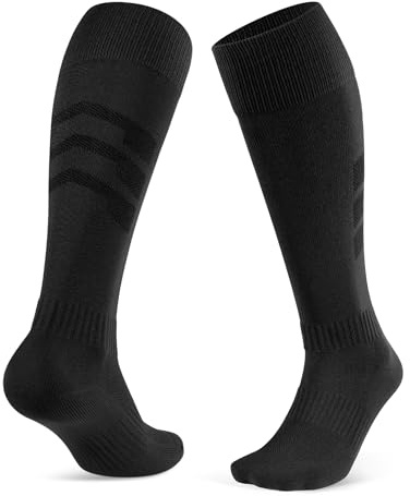 CLOSEMATE 2 Paar Lange Fußball Socken Herren Fußballsocken Kompressionsstrümpfe Kompressionssocken Stützstrümpfe Fußball Stutzen Laufsocken Sportsocken für Fussball Training 43-46 2Schwarz L