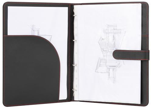 H&S DIN A4 Schreibmappe mit Ringbuch - Konferenzmappe mit 40 Klarsichthüllen - Dokumentenmappe aus Kunst Leder in Schwarz für Damen & Herren mit 2 Innentaschen Organizer