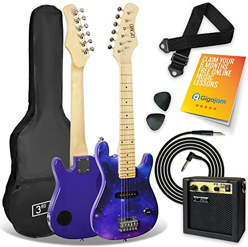 3rd Avenue 1/4 Kinder E-Gitarre Set mit 5W Verstärker, Lila Galaxy | Batteriebetriebener 5W-Verstärker für überall; Kabel, Gigbag, Gurt & Plektren dabei — für 5-8 Jahre