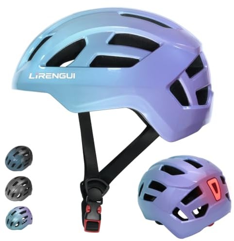 LIRENGUI Kinderfahrradhelm mit Rücklicht für Jungen Mädchen Jugendliche, Wiederaufladbares Sicherheits Hinterlicht, Farbverlauf Verstellbarer Leichtem Fahrradhelme für Multi-Sportarten (Violett, M)