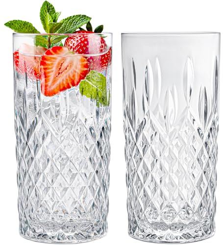 Gläser Set 12-teilig, Trinkgläser Set 300ml transparent, Wassergläser, geriffelte Gläser für Saft, Wasser, Party, Garten, Cocktailgläser
