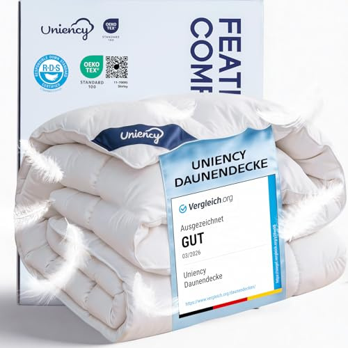 Uniency Daunendecke 240x260 Ganzjahres Warm 100% Baumwollbezug Bettdecke 260x240 Daunen und Federn Daunenbettdecke Ganzjahresdecke Federbettdecke Steppdecke|Weiß|Füllgewicht: 2500 gr.|Ökotex und RDS