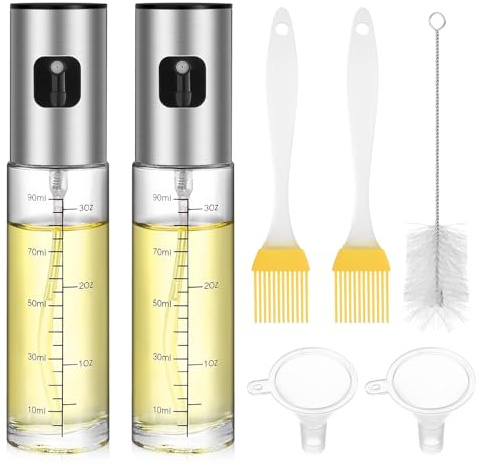 2 STK Ölsprüher für Speiseöl, 100ml Glas Öl Sprühflasche für Airfryer, Ölsprüher für Heißluftfritteuse, Ölspray für Heißluftfritteuse, Öl Zerstäuber, Air Fryer Öl Spray, Sprühöl Ölspray zum Kochen