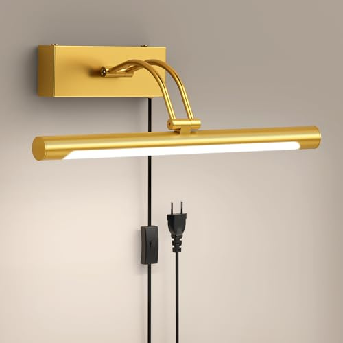 LABOREDUCER Bilderleuchte Kabel mit Plug in,4000K LED Bilderlampe Bildbeleuchtung,36CM Drehbares Bilderrahmen Beleuchtung,Dart Beleuchtung für Malen,Foto,Dart,Spiege (Brass Gold)