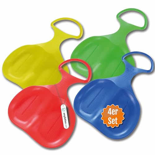 Active Peak® 2er Set Po-Rutscher Schlitten mit Griff Poporutscher Rodel Bob Schneerutscher für Kinder & Erwachsene; Ultraleicht Rutschteller Bobscheibe Snow Bob (4 Stück: Rot, Blau, Gelb, Grün)