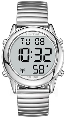 Hearkent Herren Sprechende Uhr Deutsch Ankündigung,Senioren Armbanduhr Sehbehinderte Uhren Blindenuhr,Große Digitale Funkuhr,Durchdachte Geschenke(Silber)