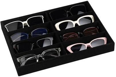 Frebeauty Sonnenbrillen-Organizer, Samt-Brillen-Organizer, 8 Fächer, Sonnenbrillenablage für Schublade, Sonnenbrillenbox, Sonnenbrillenhalter, 34 x 24 x 3,8 cm, Brillen-/Brillenablage (schwarz)