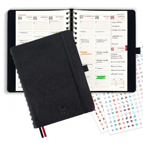 colortouch Terminplaner 2027, Kalender A5, Wochenplaner mit Softcover, Terminkalender Ringbuch, 30 Minuten-Intervalle Planer mit 2 Blatt Aukfleber auf Deutsch, Buchkalender 14 Monate (Nov 26-Dez 27)