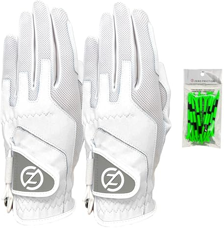 Zero Friction Damen Golfhandschuhe aus Synthetik, Kompressionspassform, 2 Stück, inklusive kostenlosem Tee-Pack, universelle Passform