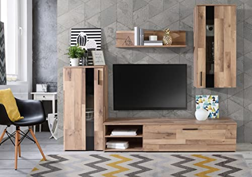 DEINE TANTE EMMA CRCM01-D76 Crunch Old Style Stave Oak Eiche Nb. Dekor Wohnwand Anbauwand Wohnzimmerschrank ca. 213 x 184 x 41 cm