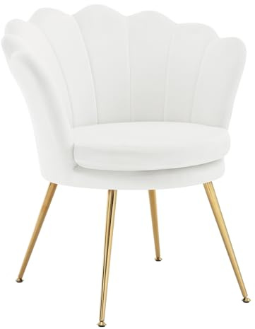 WOLTU Ohrensessel Blumenform, Schminktisch Stuhl, Metallbeinen, Weiß | Relaxsessel mit Samtbezug, Verdickter Sitz, für Wohnzimmer Schlafzimmer Balkon, 62T x 68B x 75H cm, bis 150 kg
