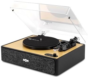 House of Marley Rise Up Bluetooth Plattenspieler - 3-Gang, Bambus | Schallplattenspieler mit integrierten Lautsprechern, 2-Wege-Streaming, Dust Cover, nachhaltig gefertigter Vinyl-Player