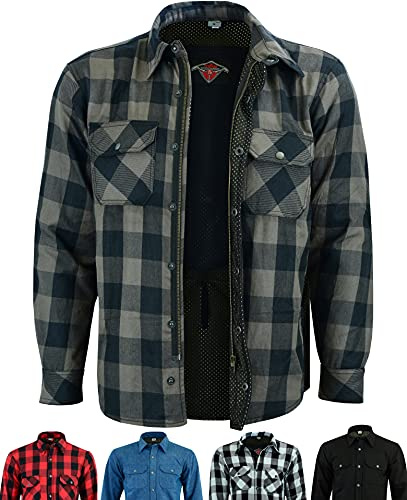 Texpeed Motorradjacke Herren Sommer Hemd Aramid mit Protektoren [AA] | Grau | EN 17092 verstärktes Hemd, EN 1621-1 [Level 1] flexible Protektoren, Sommerjacke, Weicher Denim oder Baumwolle, Größe L