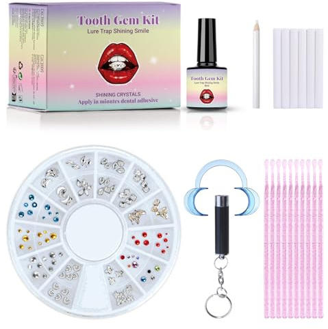 Tooth Gem Kit Komplett-Set, 120 Funkelnde Zahnschmuck Steine mit UV-Lampe & Kleber, DIY Zahnschmuck Set Für Zuhause, Auch für Nagelkunst & Handy Deko, für Party Cosplay, Geschenkidee für Frauen