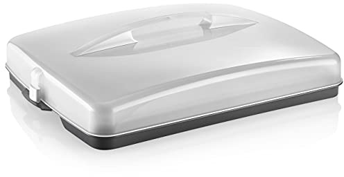 Grizzly Blechkuchen-Transportbox mit Klick-Verschluss, Kuchen-Transportbox rechteckig, Kuchencontainer mit Deckel und Tragegriff