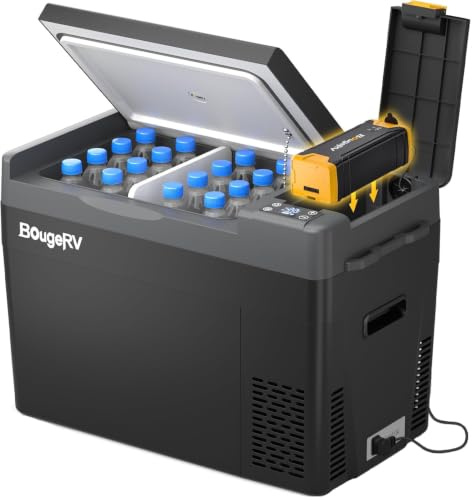 BougeRV CRPRO 29 Liter Kompressor Kühlbox,-22℃~10℃, mit 266Wh Akku, Schwarz | 0°C in 15 Min, 12V 230V, bis 17 Std. Laufzeit mit 266Wh Akku, autarker Betrieb. Aufladung via Solar für Camping, 2026 Upgrade
