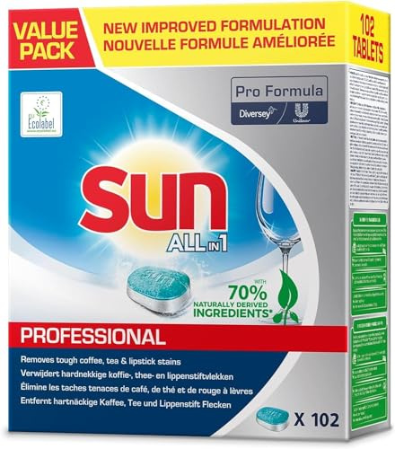 Sun Pro Formula All in 1 Spülmaschinentabs – Kraftvolle Premium Tabs für die Spülmaschine für mühelose Reinigung, Geschirrspültabs für strahlenden Glanz, 102 Tabs