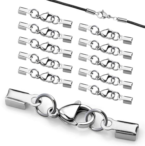 Kettenverschluss Edelstahl Zum Basteln Lederband Ketten Verschlüsse für Armbänder 10 Stück Verschluss Schmuckverschluss für DIY Ketten Lederband Schmuck Silber