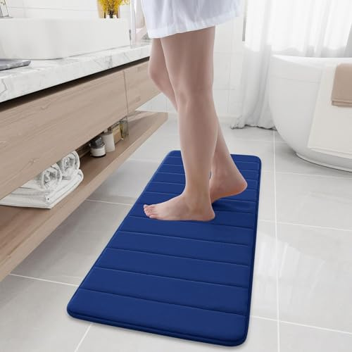 Homaxy Memory Foam Badezimmer Badteppich Saugfähige Rutschfester Badvorleger Waschbar Badematte - 40 x 120 cm, Marineblau
