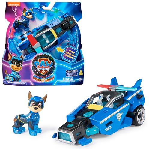 PAW PATROL: Der Mighty Kinofilm, Superhelden-Fahrzeug Spielzeugauto von Chase mit Welpenfigur, Polizeiauto mit Licht- und Geräuscheffekten, Spielzeug für Kinder ab 3 Jahren