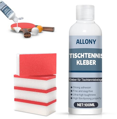 Allony Tischtennis Kleber, Belagkleber für Tischtennisschläger, Kleber für Tischtennisbeläge, Geeignet für Belag- und Tischtennis-Kantenband, Schnelle Filmbildung, Einfache Anwendung -100ml