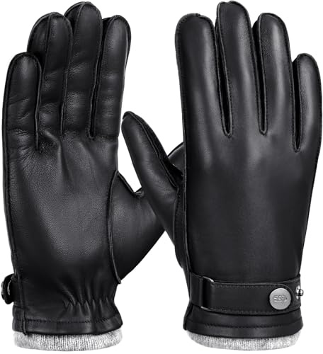 GSG SINCE 1998 Lederhandschuhe Herren Winter Touchscreen | warme Lammleder Handschuhe gefüttert mit Wolle für Business und Autofahren